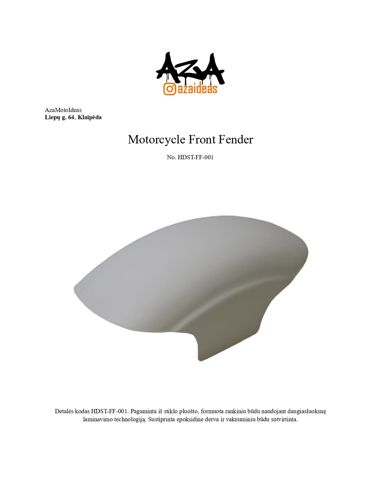 Gel Coated Front fender for Softail '13-24