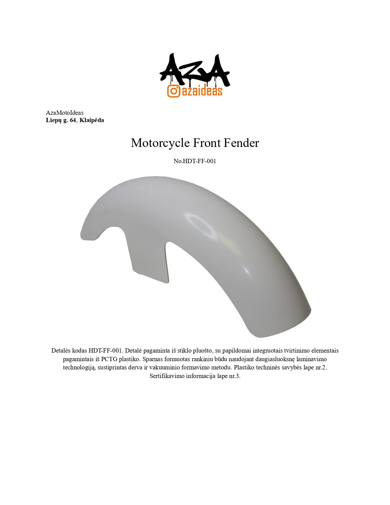 Gel Coated Fiberglass Front Fender for Harley Davidson Touring ’25-Up